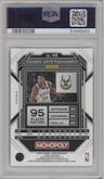 Giannis Antetokounmpo from the 2022-23 Panini Prizm Monopoly set featuring a Black Classic Icons parallel graded by PSA and given an overall grade of 9.
