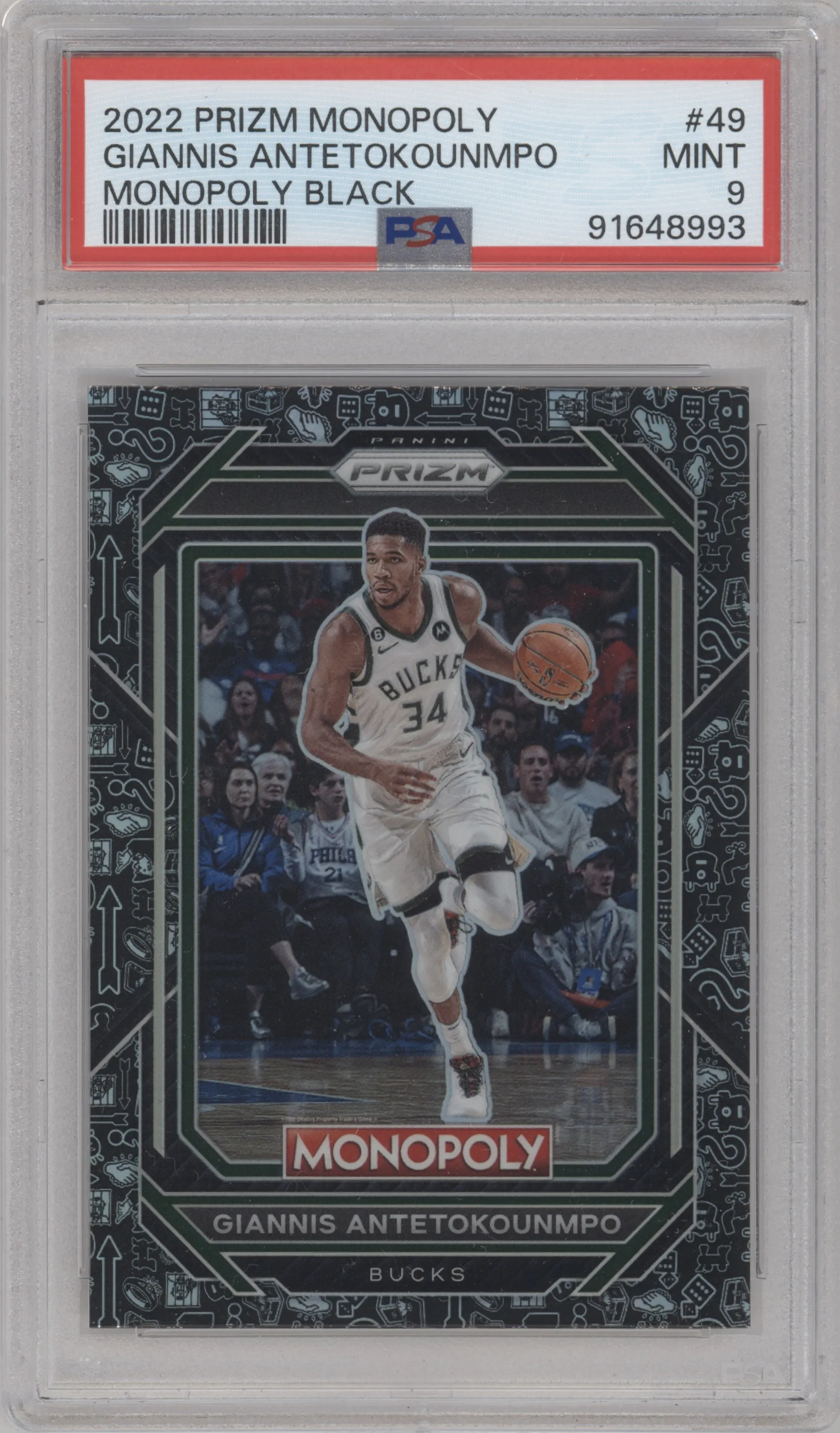 2022 Panini Prizm Monopoly Giannis Antetokounmpo Black Classic Icons #49 PSA 9