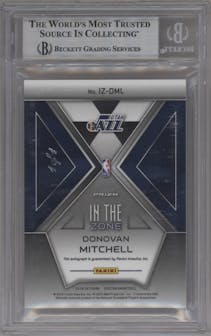 Donovan Mitchell from the 2018-19 Panini Spectra set featuring a Nebula parallel graded by Beckett and given an overall grade of 9.