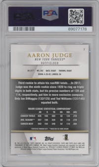 Aaron Judge from the 2018 Topps Gold Label set featuring a Blue parallel graded by PSA and given an overall grade of 10.