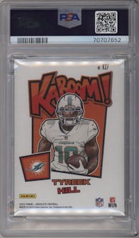 Tyreek Hill from the 2022 Panini Absolute set featuring a Gold parallel graded by PSA and given an overall grade of 9.