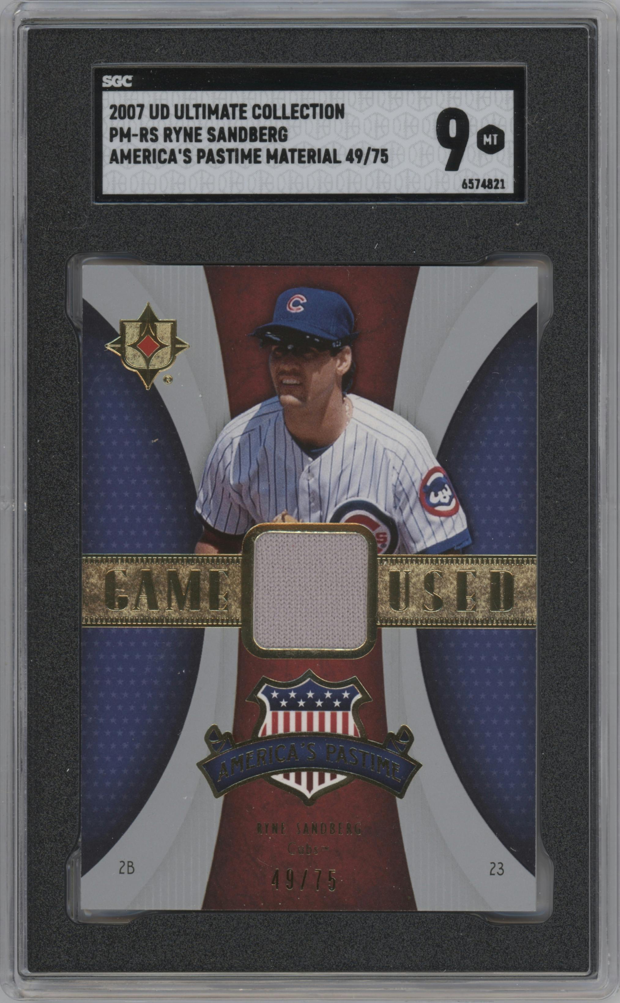 Ryne Sandberg from the 2007 Upper Deck Ultimate Collection set graded by SGC and given an overall grade of 9.