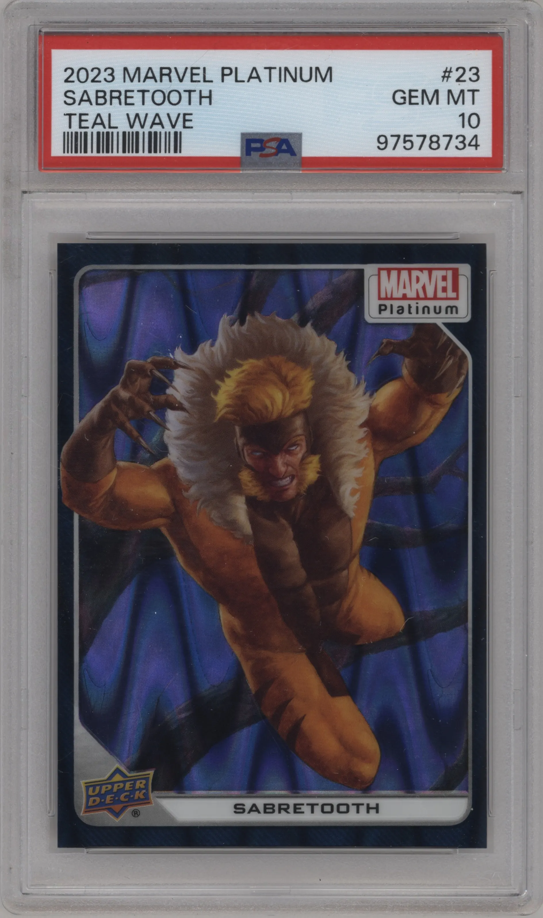 2023 Upper Deck Marvel Platinum Sabretooth Teal Wave PSA 10
