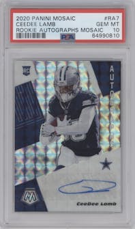 CeeDee Lamb from the 2020 Panini Mosaic set graded by PSA and given an overall grade of 10.
