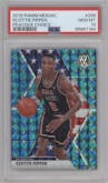 Scottie Pippen from the 2019-20 Panini Mosaic  set featuring a Peacock Choice parallel graded by PSA and given an overall grade of 10.