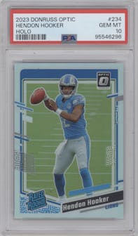 Hendon Hooker from the 2023 Donruss Optic set featuring a Holo parallel graded by PSA and given an overall grade of 10.
