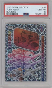 Josh Allen from the 2022 Panini Donruss Optic set graded by PSA and given an overall grade of 10.