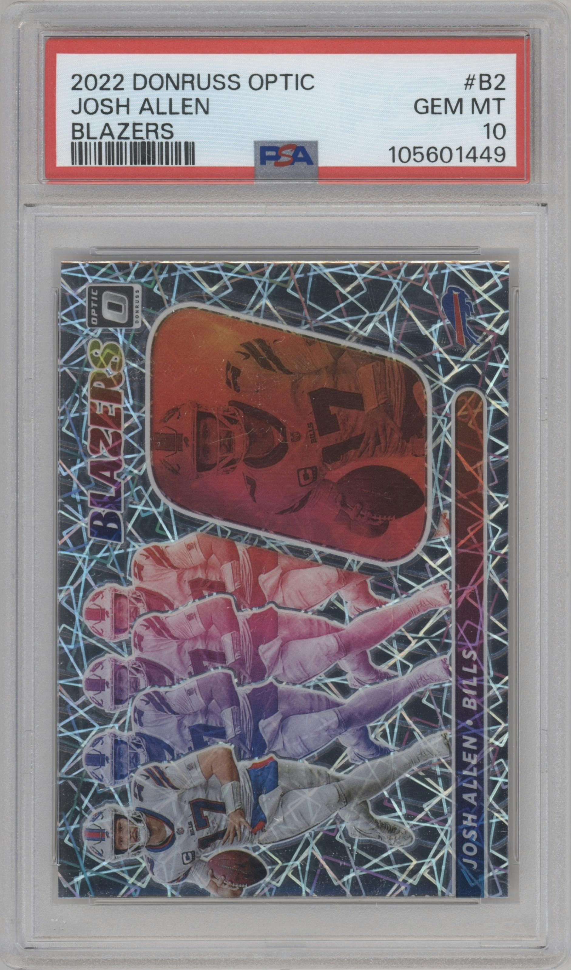 Josh Allen from the 2022 Panini Donruss Optic set graded by PSA and given an overall grade of 10.