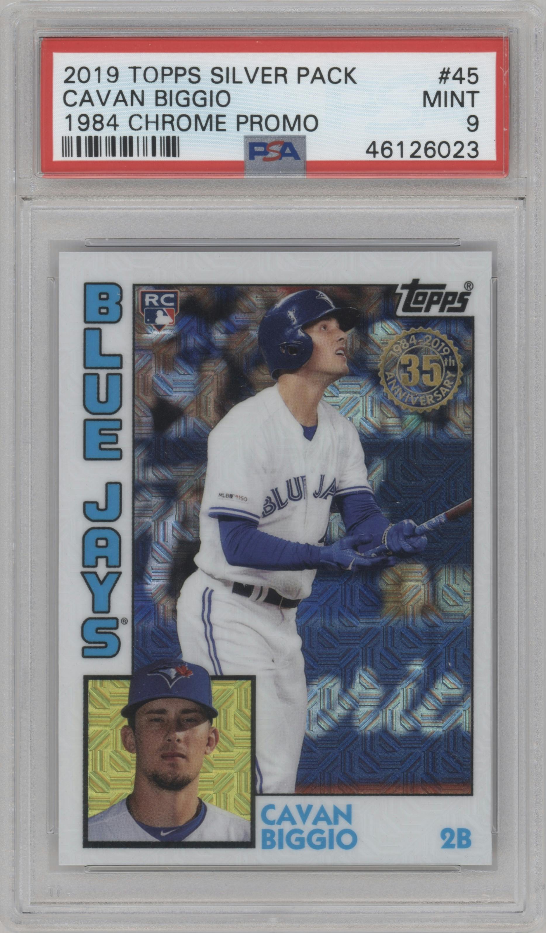 Cavan Biggio from the 2019 Topps Silver Pack set graded by PSA and given an overall grade of 9.