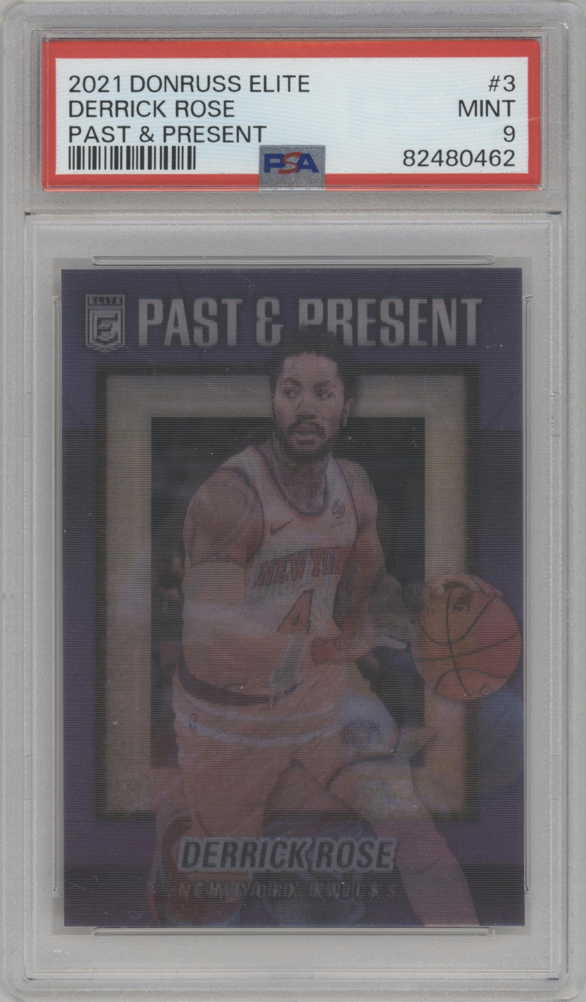 Derrick Rose from the 2021-22 Panini Donruss Elite  set graded by PSA and given an overall grade of 9.