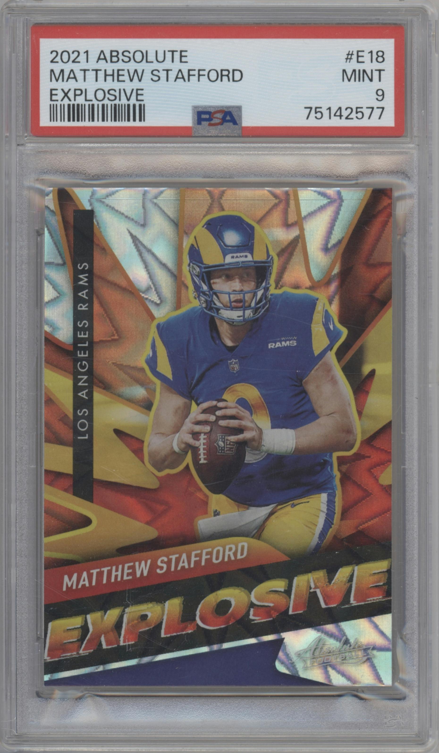 Matthew Stafford from the 2021 Panini Absolute set graded by PSA and given an overall grade of 9.