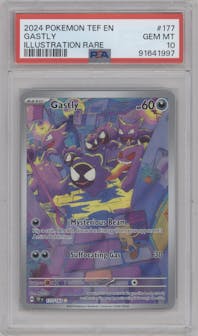 Gastly from the 2024 Pokemon SV set graded by PSA and given an overall grade of 10.