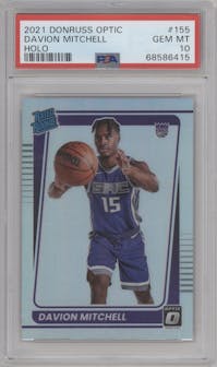 Davion Mitchell  from the 2021-22 Panini Donruss Optic set featuring a Holo parallel graded by PSA and given an overall grade of 10.