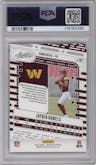 Jayden Daniels from the 2024 Panini Absolute set featuring a Red & Blue parallel graded by PSA and given an overall grade of 10.