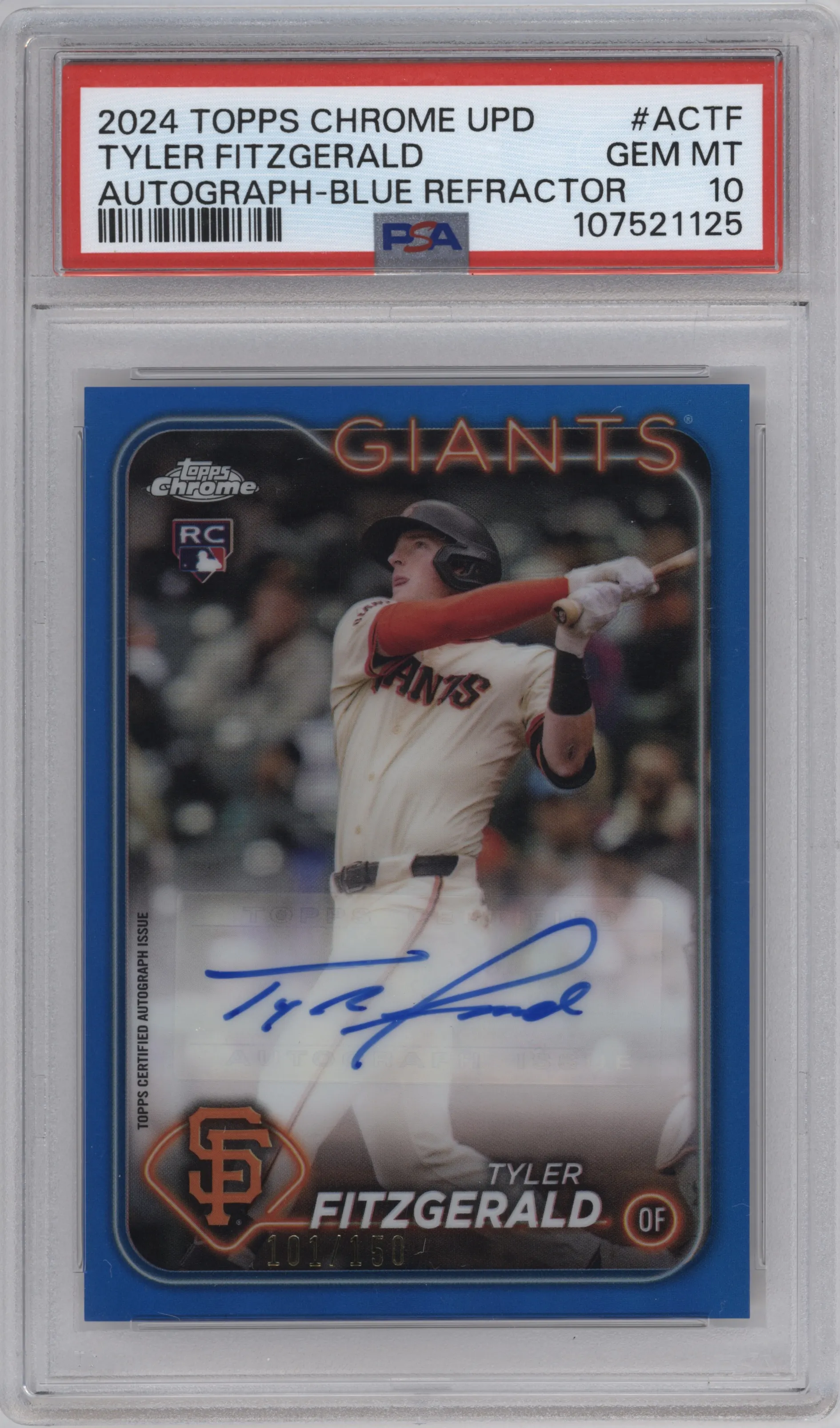 2024 Topps Chrome Update Auto Tyler Fitzgerald Blue Refractor PSA 10