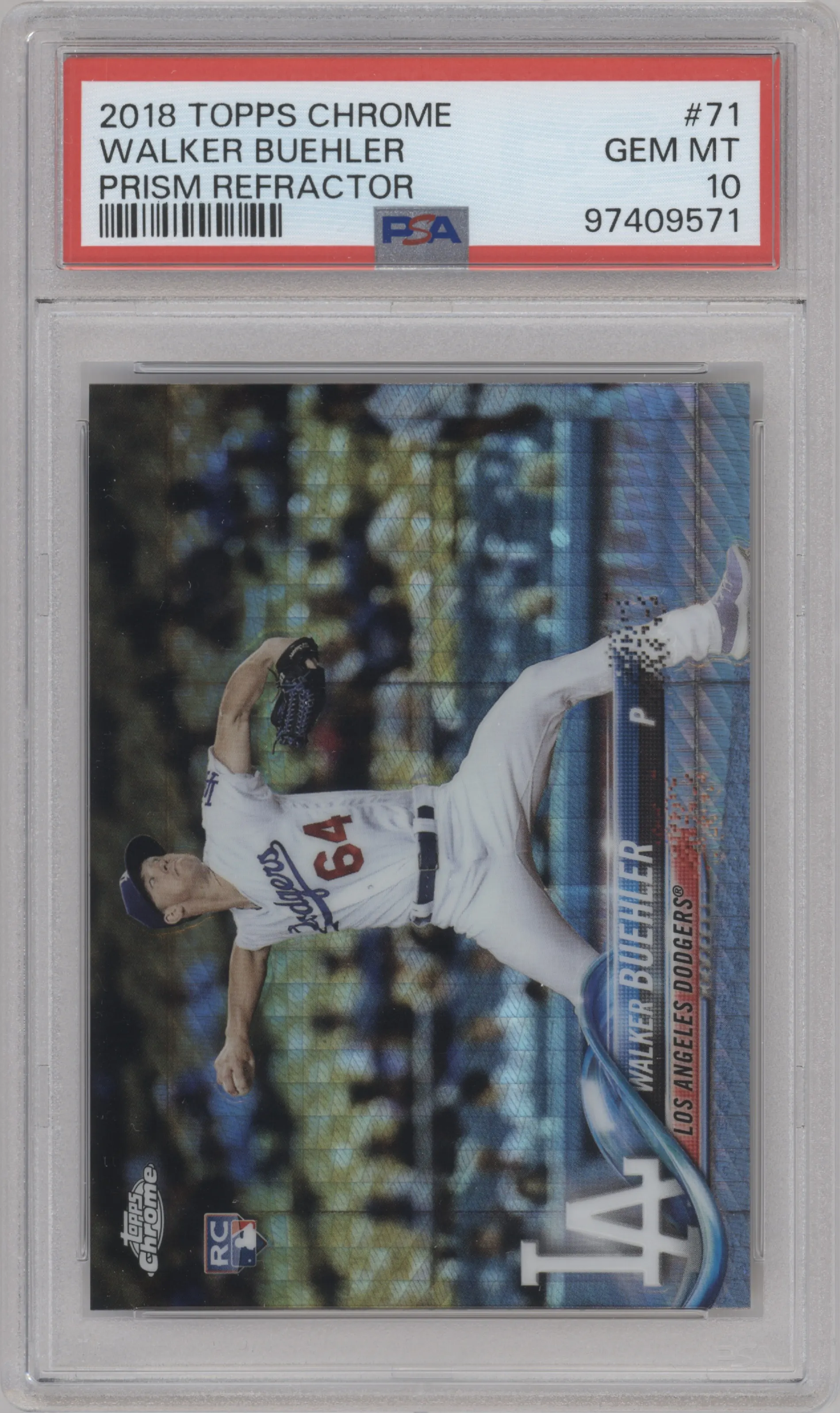 2018 Topps Chrome Walker Buehler Prism Refractor PSA 10