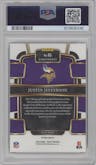 Justin Jefferson from the 2023 Panini Select set featuring a Tie-Dye parallel graded by PSA and given an overall grade of 10.