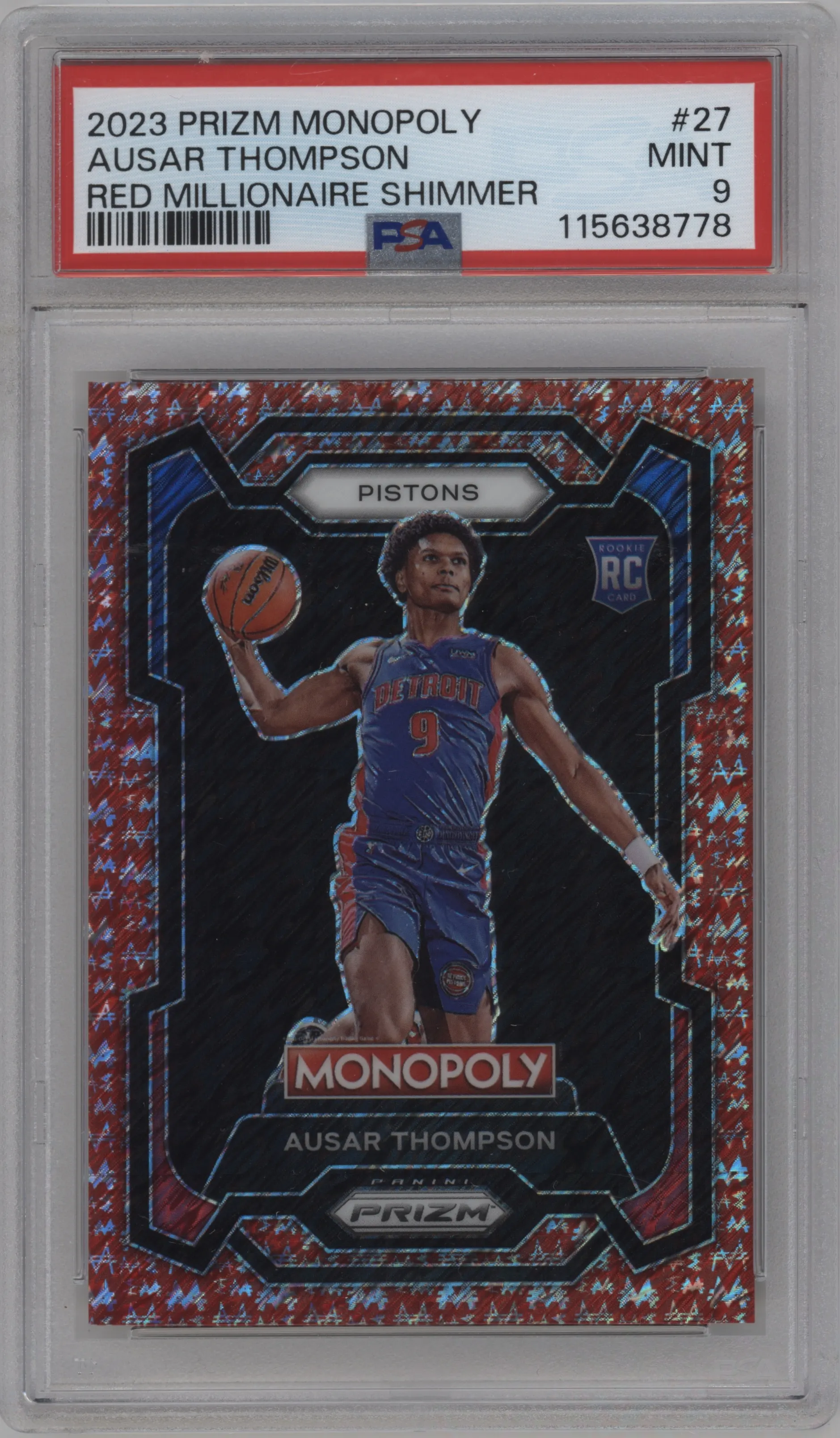 2023 Panini Prizm Monopoly Ausar Thompson Red Millionaire Shimmer PSA 9
