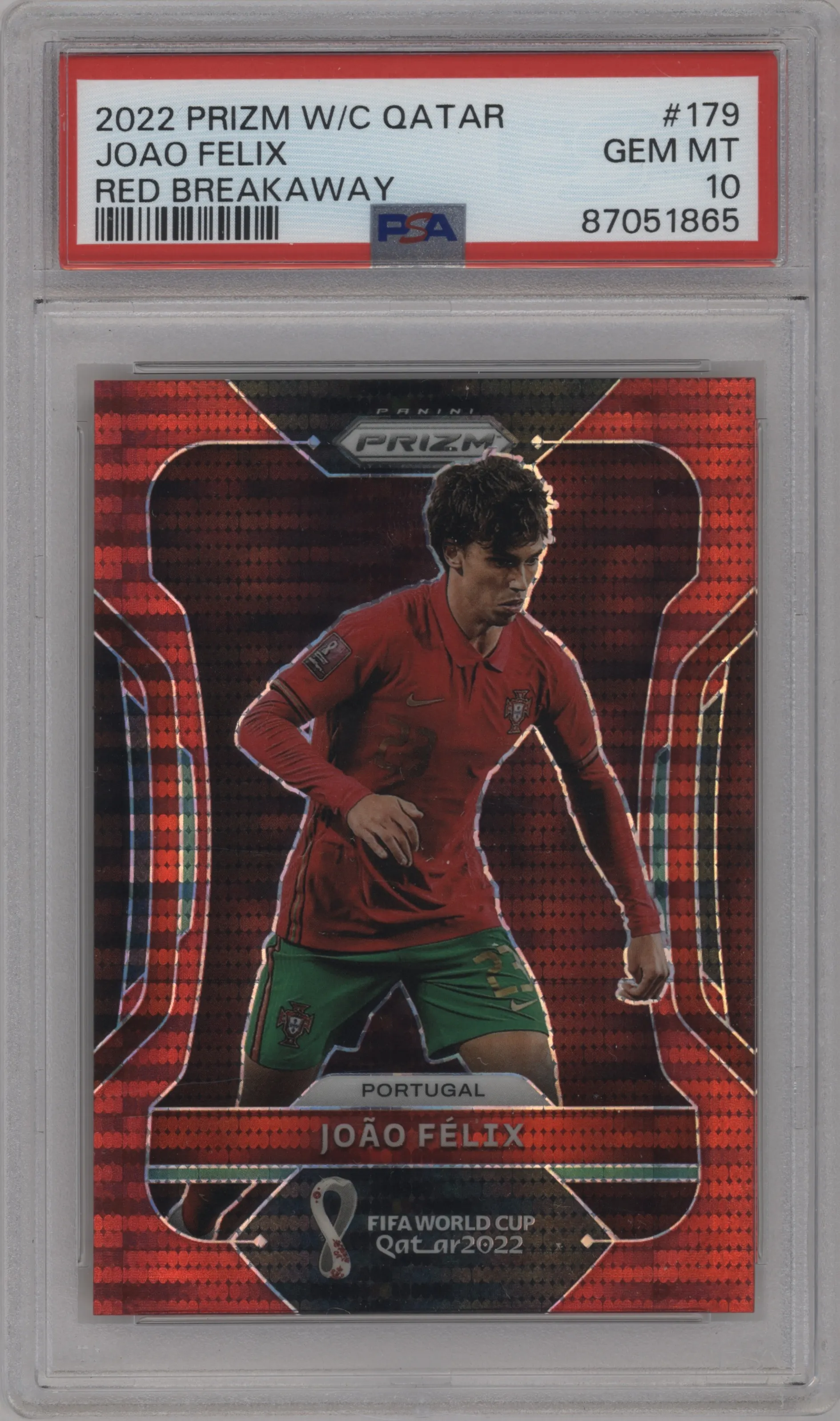 2022 Panini Prizm FIFA WC Qatar Joao Felix Breakaway Red #179 PSA 10