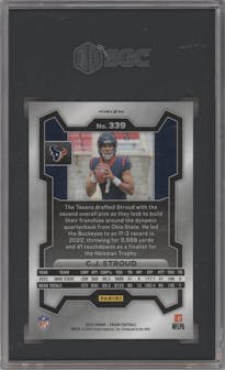 C.J. Stroud from the 2023 Panini Prizm set featuring a Lazer parallel graded by SGC and given an overall grade of 9.5.