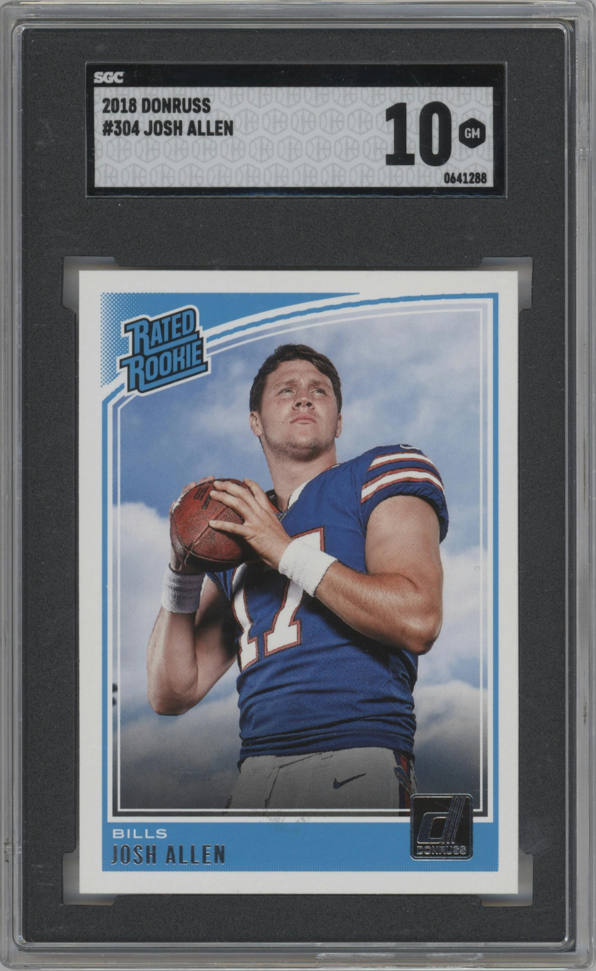 Josh Allen from the 2018 Panini Donruss set graded by SGC and given an overall grade of 10.