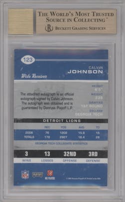 Calvin Johnson from the 2007 Playoff Contenders set graded by Beckett and given an overall grade of 9.5.