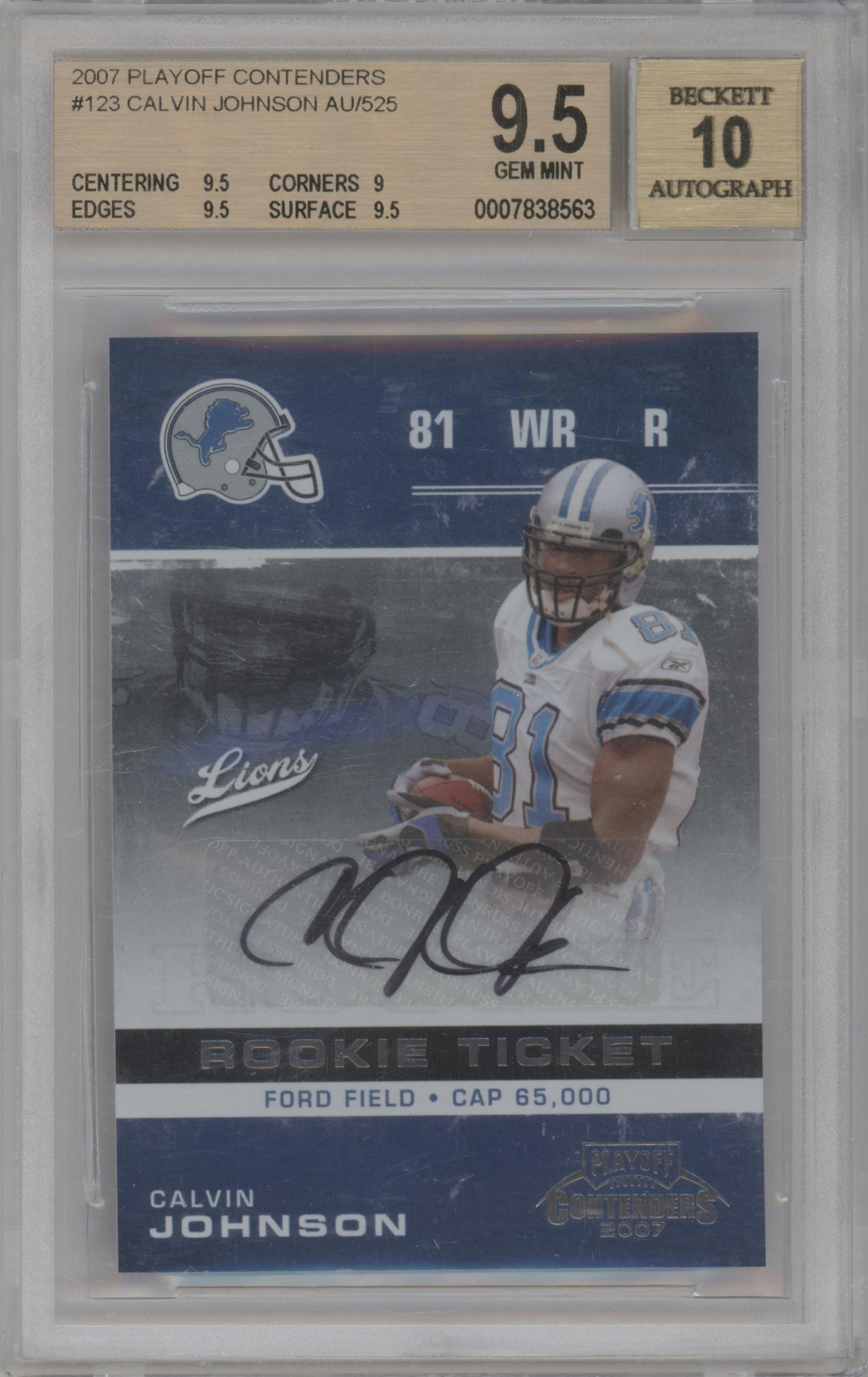 Calvin Johnson from the 2007 Playoff Contenders set graded by Beckett and given an overall grade of 9.5.