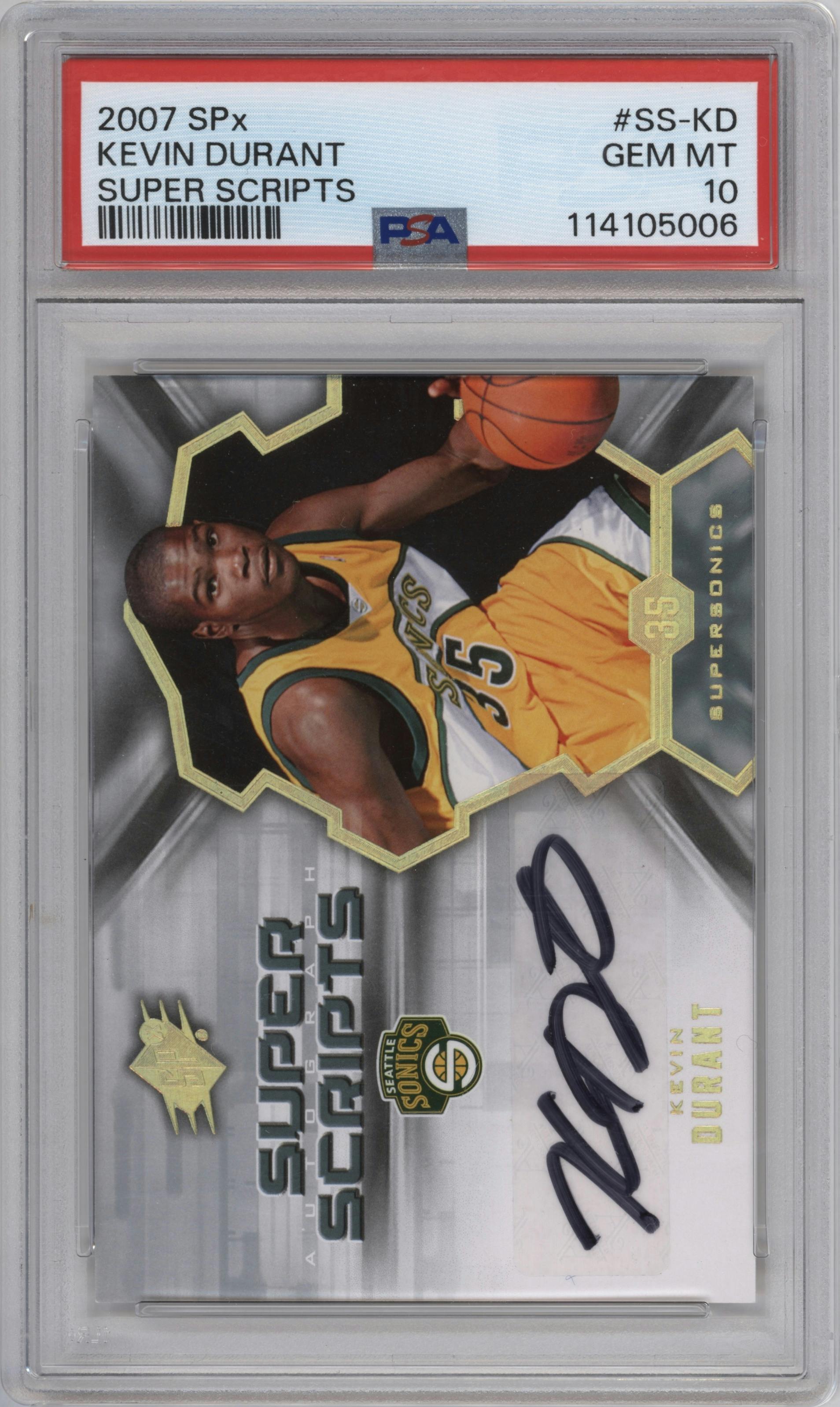 Kevin Durant from the 2007-08 SPx set graded by PSA and given an overall grade of 10.