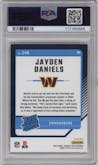 Jayden Daniels from the 2024 Donruss Optic set featuring a Pink parallel graded by PSA and given an overall grade of 9.