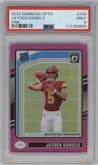 Jayden Daniels from the 2024 Donruss Optic set featuring a Pink parallel graded by PSA and given an overall grade of 9.