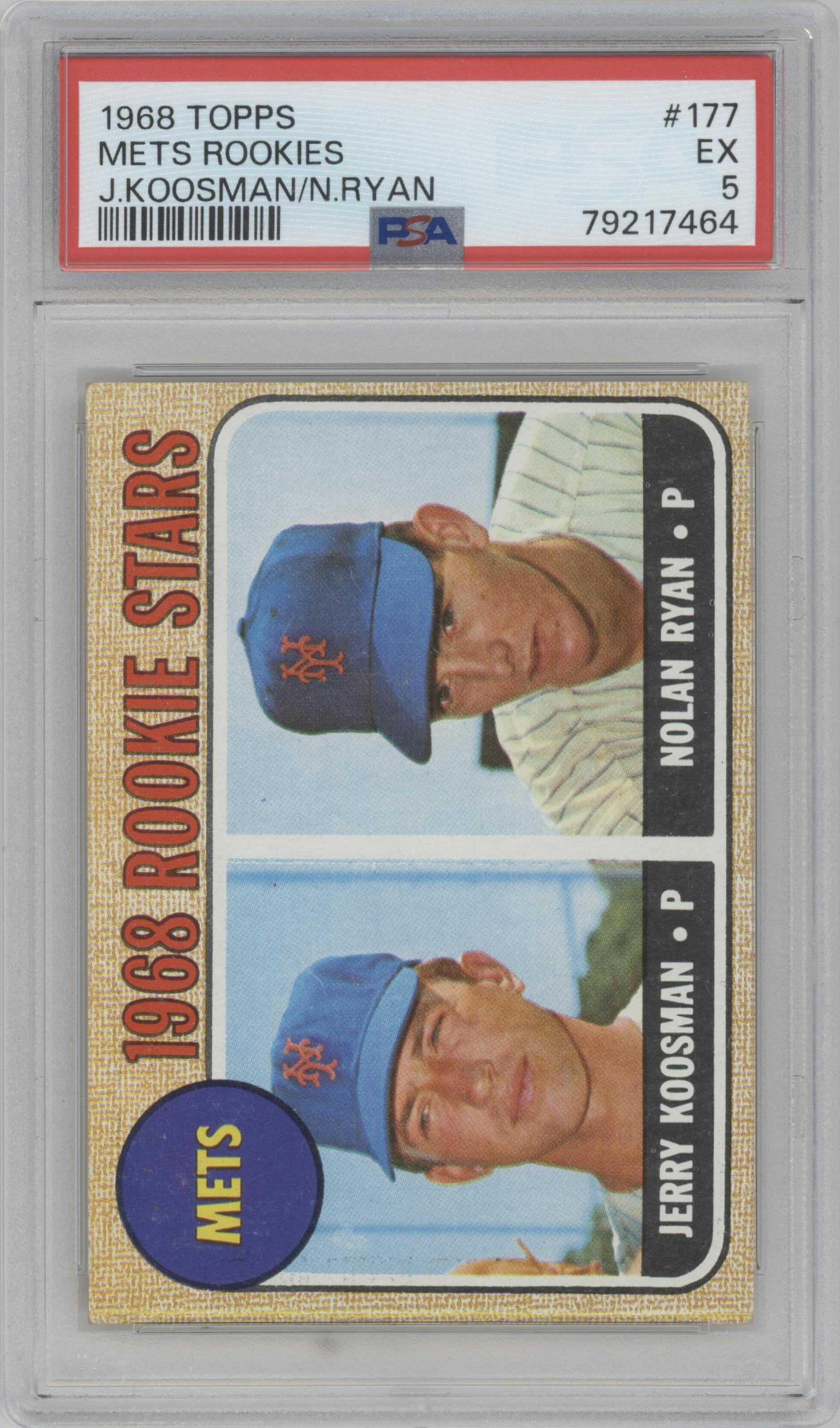 Jerry Koosman/Nolan Ryan from the 1968 Topps set graded by PSA and given an overall grade of 5.