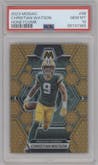 Christian Watson from the 2023 Panini Mosaic set featuring a Honeycomb parallel graded by PSA and given an overall grade of 10.