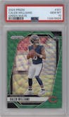 Caleb Williams from the 2024 Panini Prizm set featuring a Green Wave parallel graded by PSA and given an overall grade of 10.