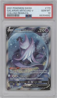 Galarian Articuno V from the 2021 Pokemon SWSH set graded by PSA and given an overall grade of 10.
