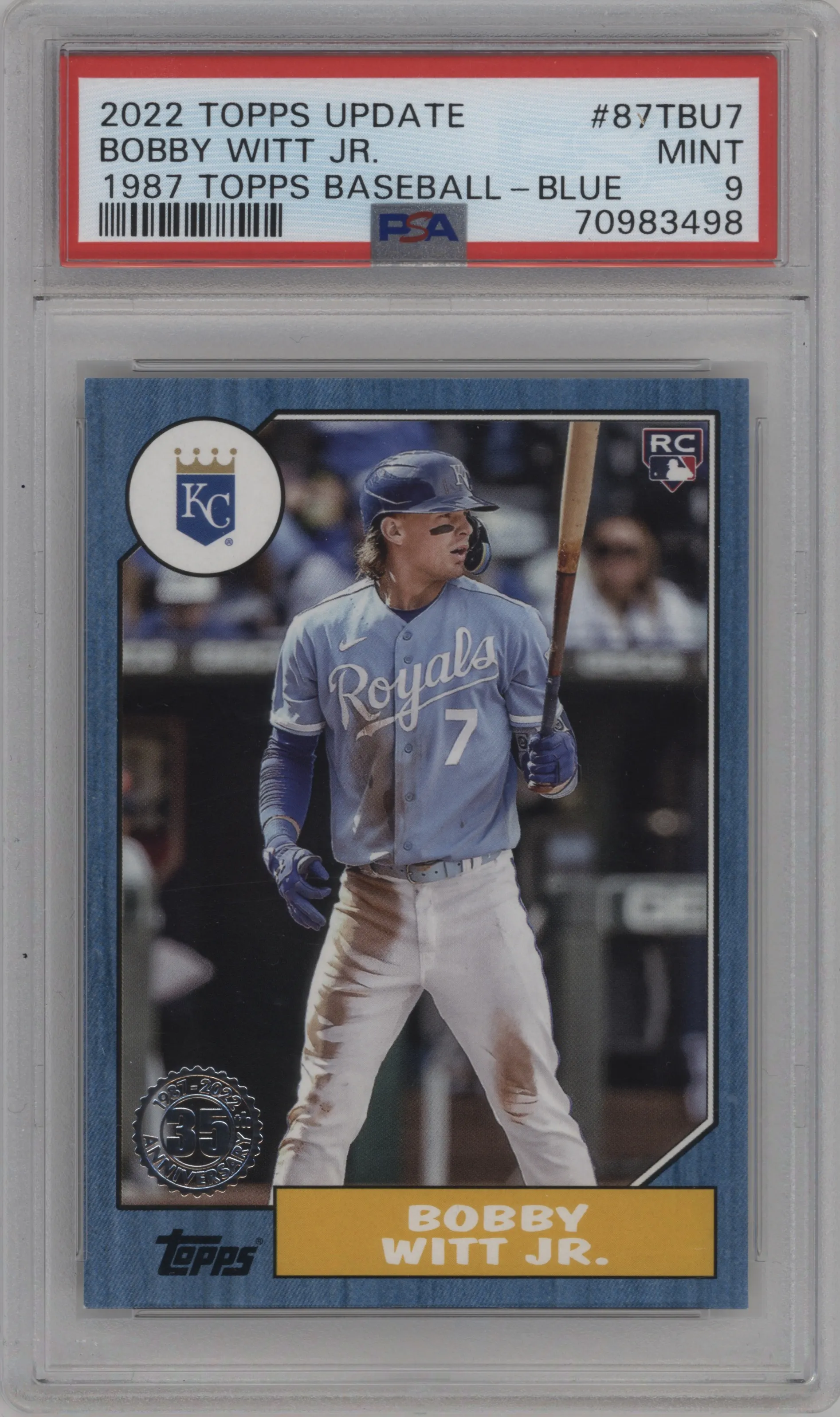 2022 Topps Update 1987 Topps Bobby Witt Jr. Blue PSA 9