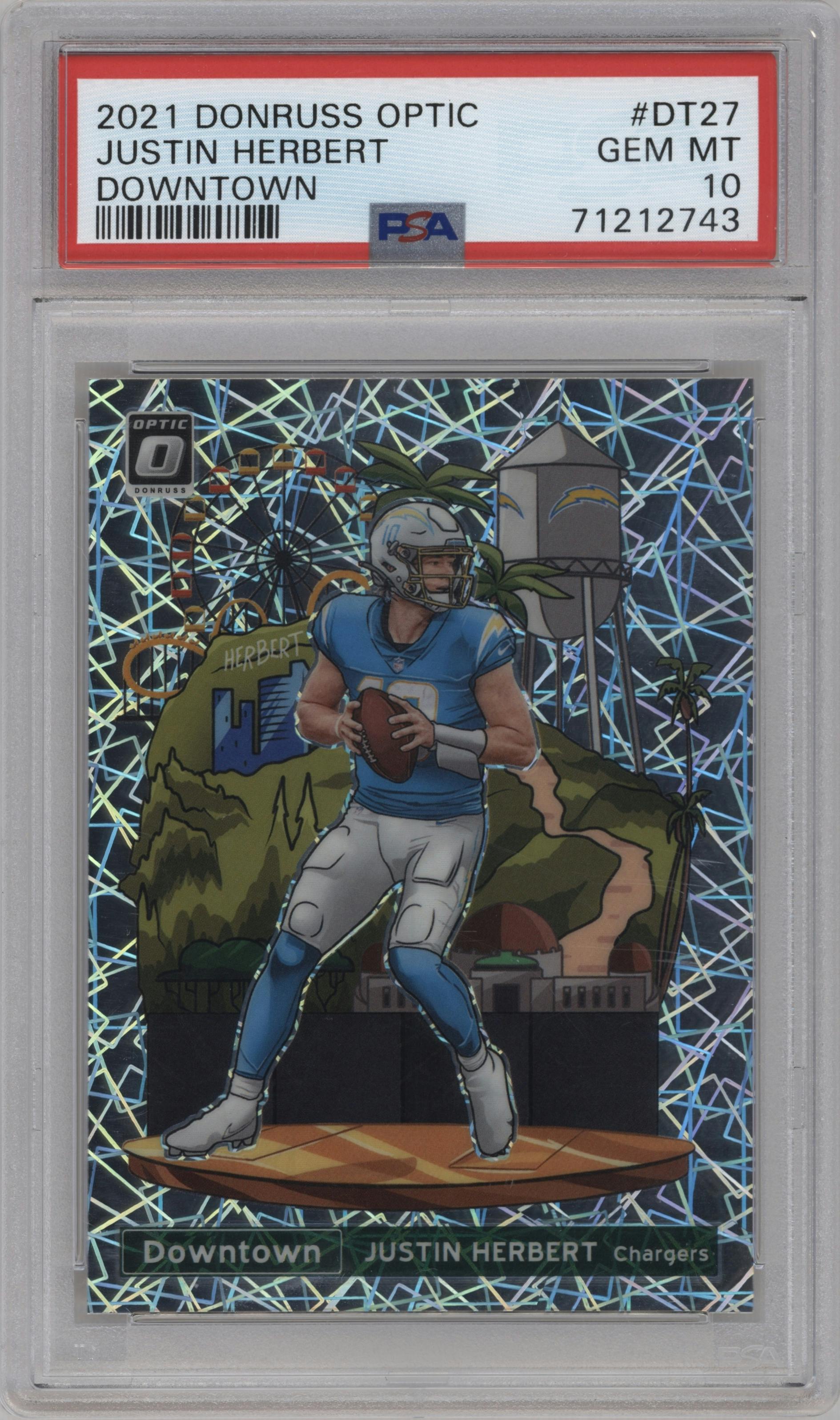 Justin Herbert from the 2021 Panini Donruss Optic set graded by PSA and given an overall grade of 10.