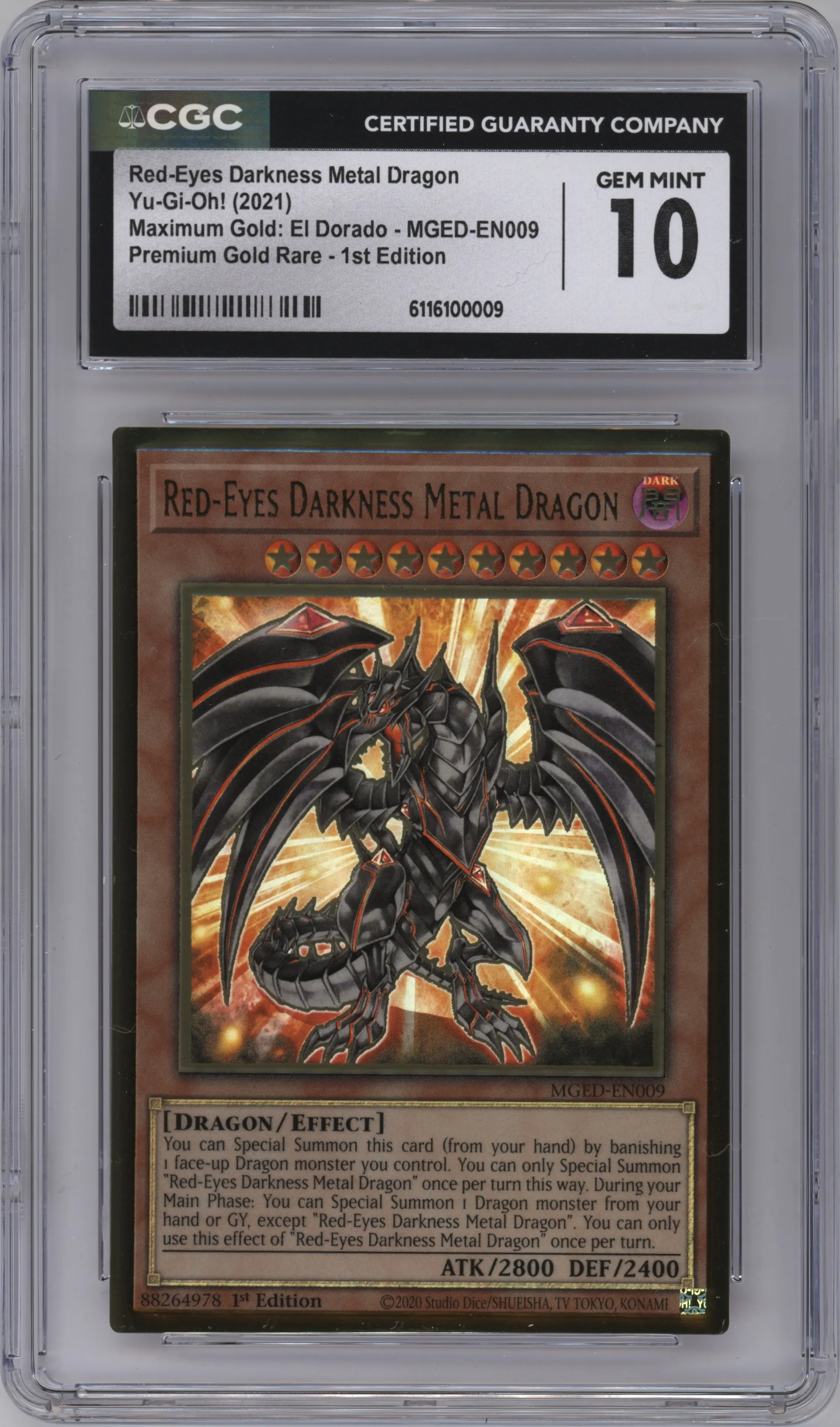 2021 Yu-Gi-Oh! MG: El Dorado Red-Eyes Darkness Metal Dragon Premium Gold Rare #MGED-EN009 CGC 10