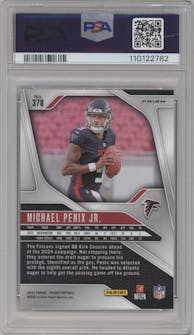 Michael Penix Jr. from the 2024 Panini Prizm set featuring a Lazer Prizm parallel graded by PSA and given an overall grade of 10.