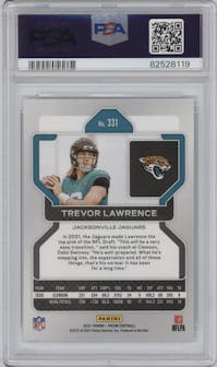 Trevor Lawrence from the 2021 Panini Prizm set graded by PSA and given an overall grade of 9.