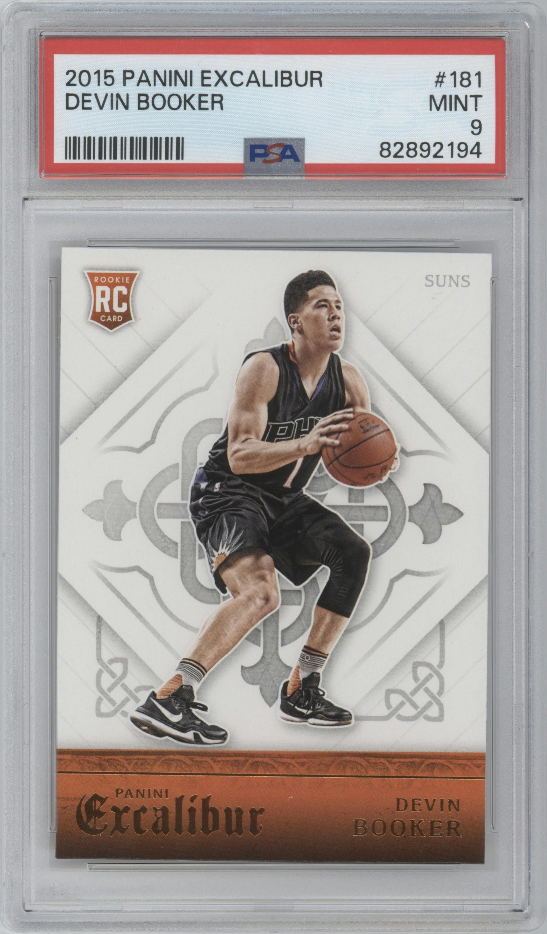 Devin Booker from the 2015-16 Panini Excalibur set graded by PSA and given an overall grade of 9.