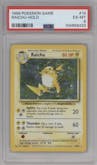 Raichu from the 1999 Pokemon set graded by PSA and given an overall grade of 6.