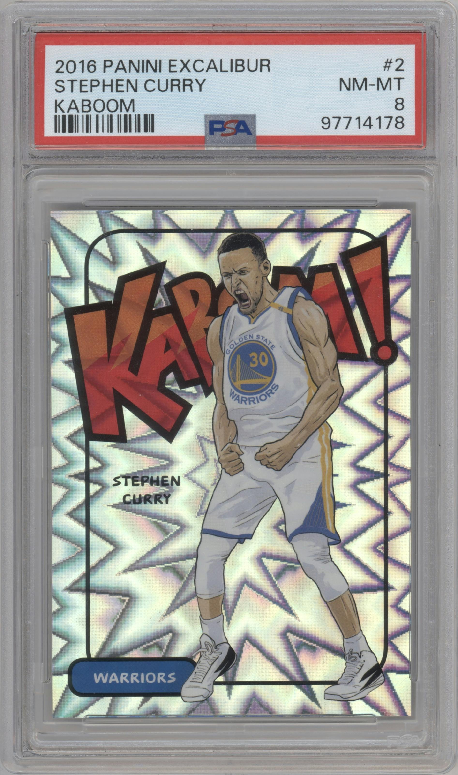Stephen Curry from the 2016-17 Panini Excalibur set graded by PSA and given an overall grade of 8.