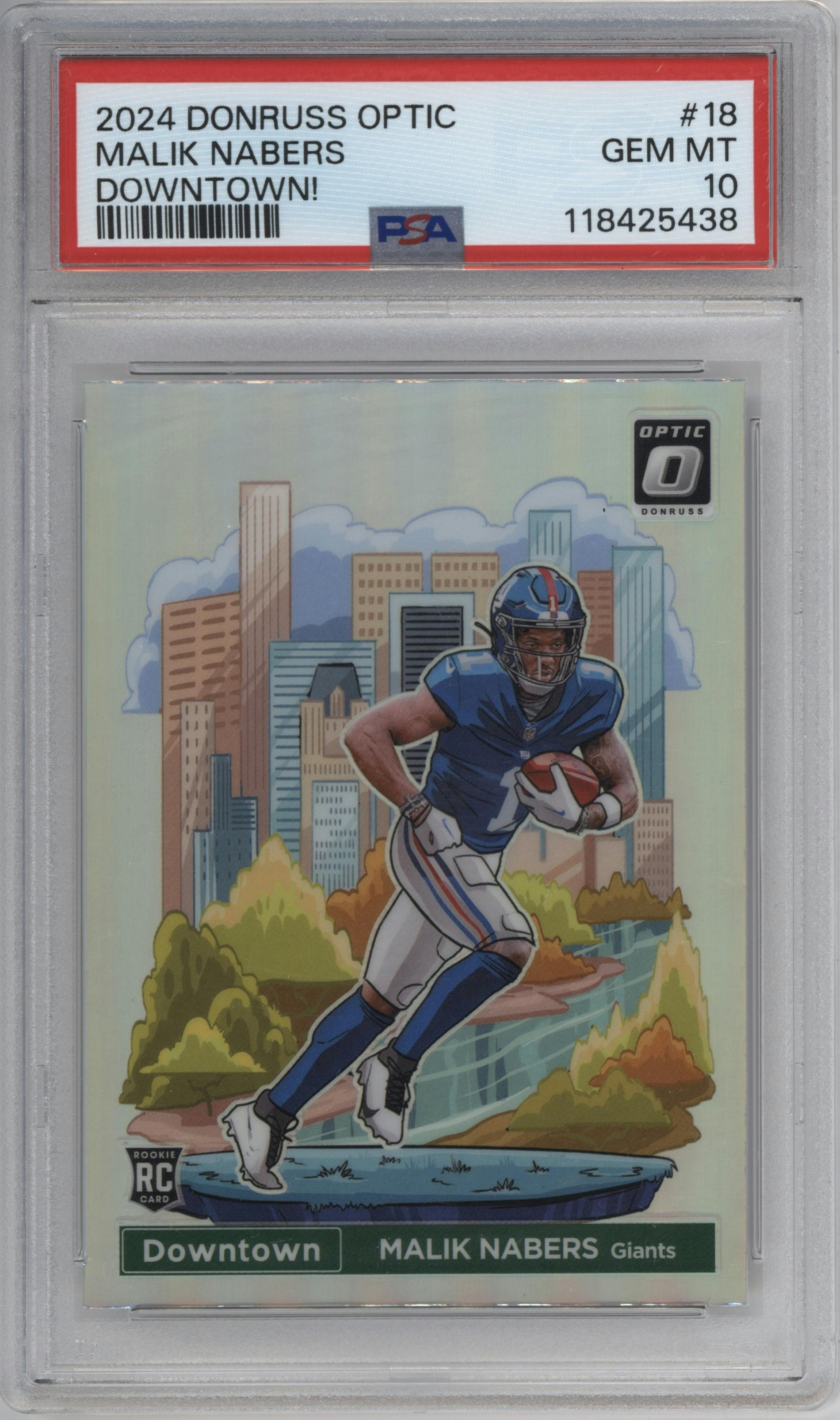 Malik Nabers from the 2024 Donruss Optic set graded by PSA and given an overall grade of 10.