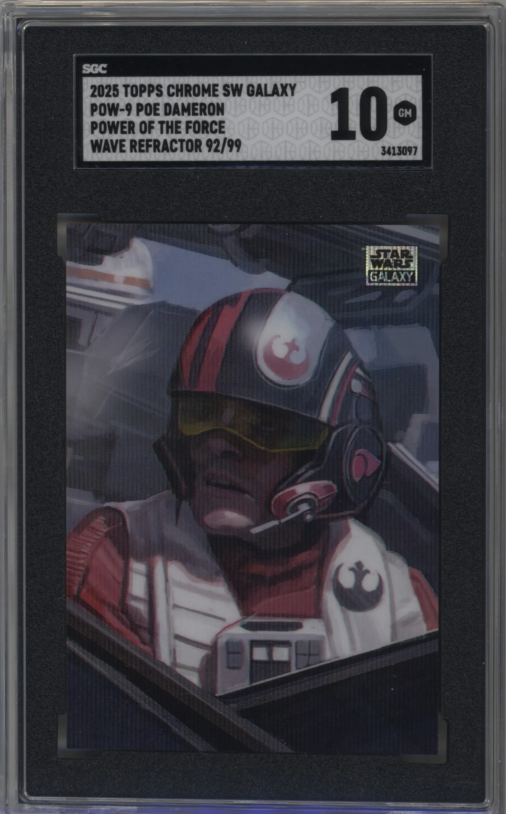 2025 Topps Chrome Star Wars Galaxy Power of the Force Poe Dameron Wave Refractor #POW-9 SGC 10