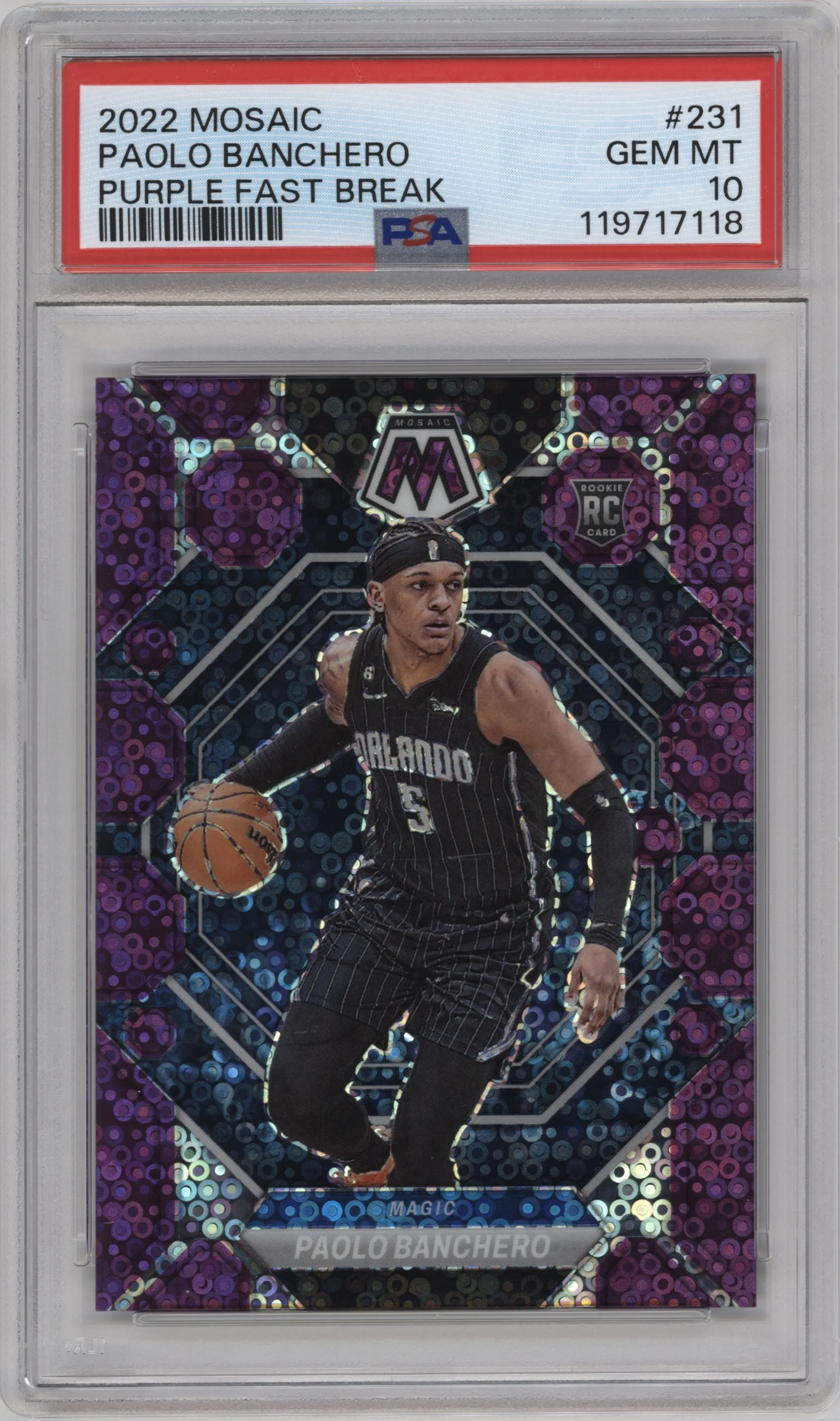 2022 Panini Mosaic Paolo Banchero Fast Break Purple PSA 10