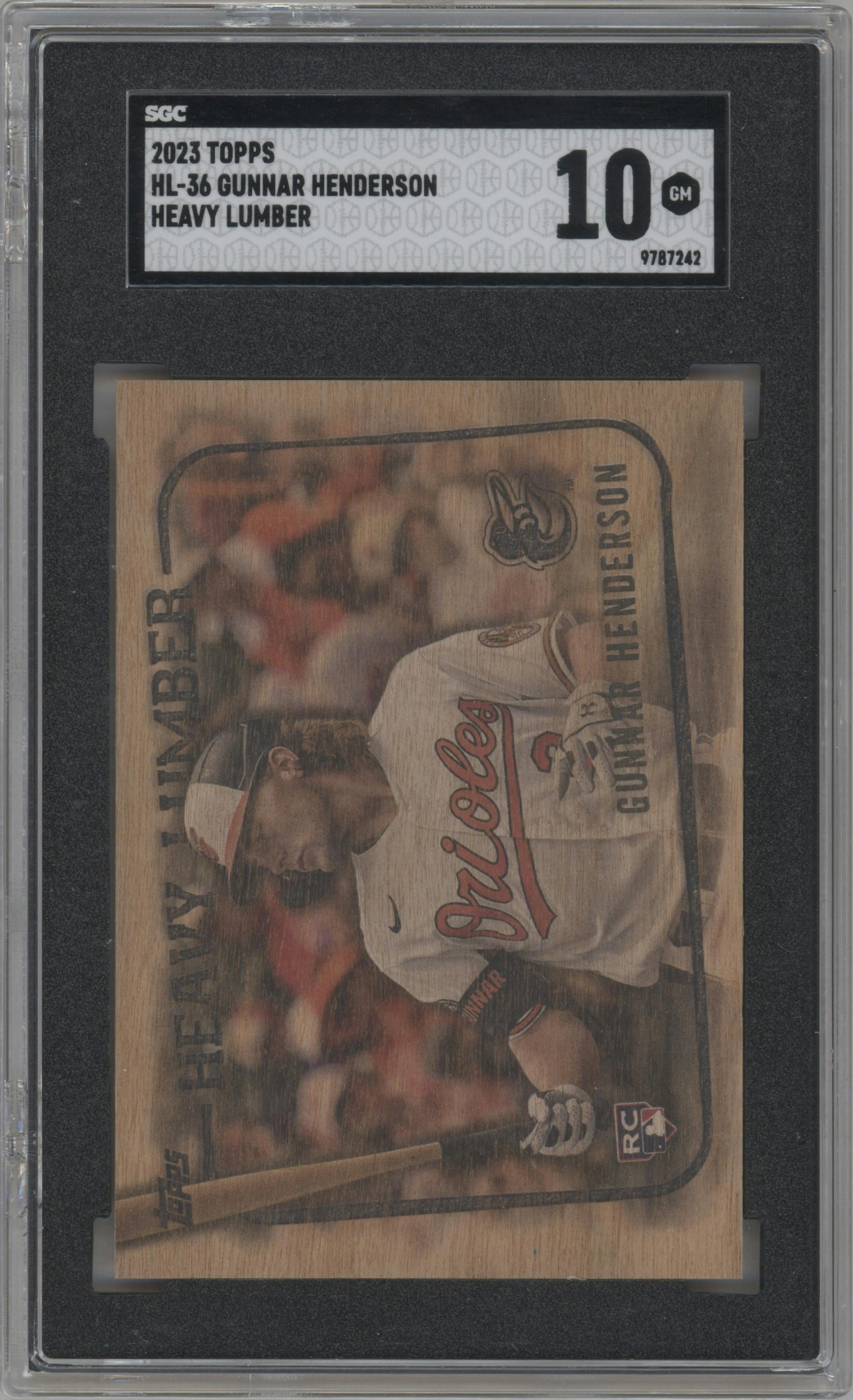Gunnar Henderson from the 2023 Topps Series 2 set graded by SGC and given an overall grade of 10.
