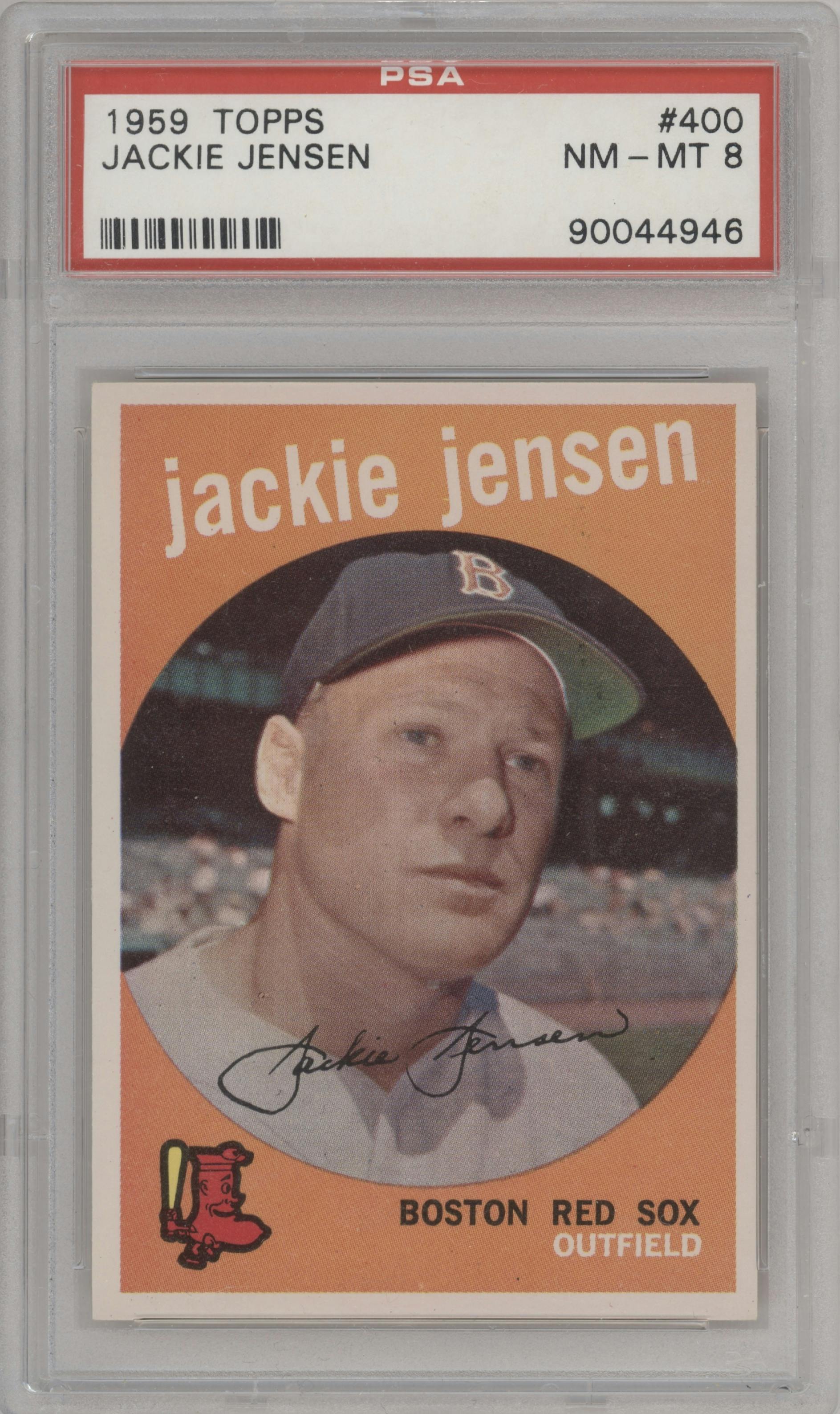Jackie Jensen from the 1959 Topps set graded by PSA and given an overall grade of 8.
