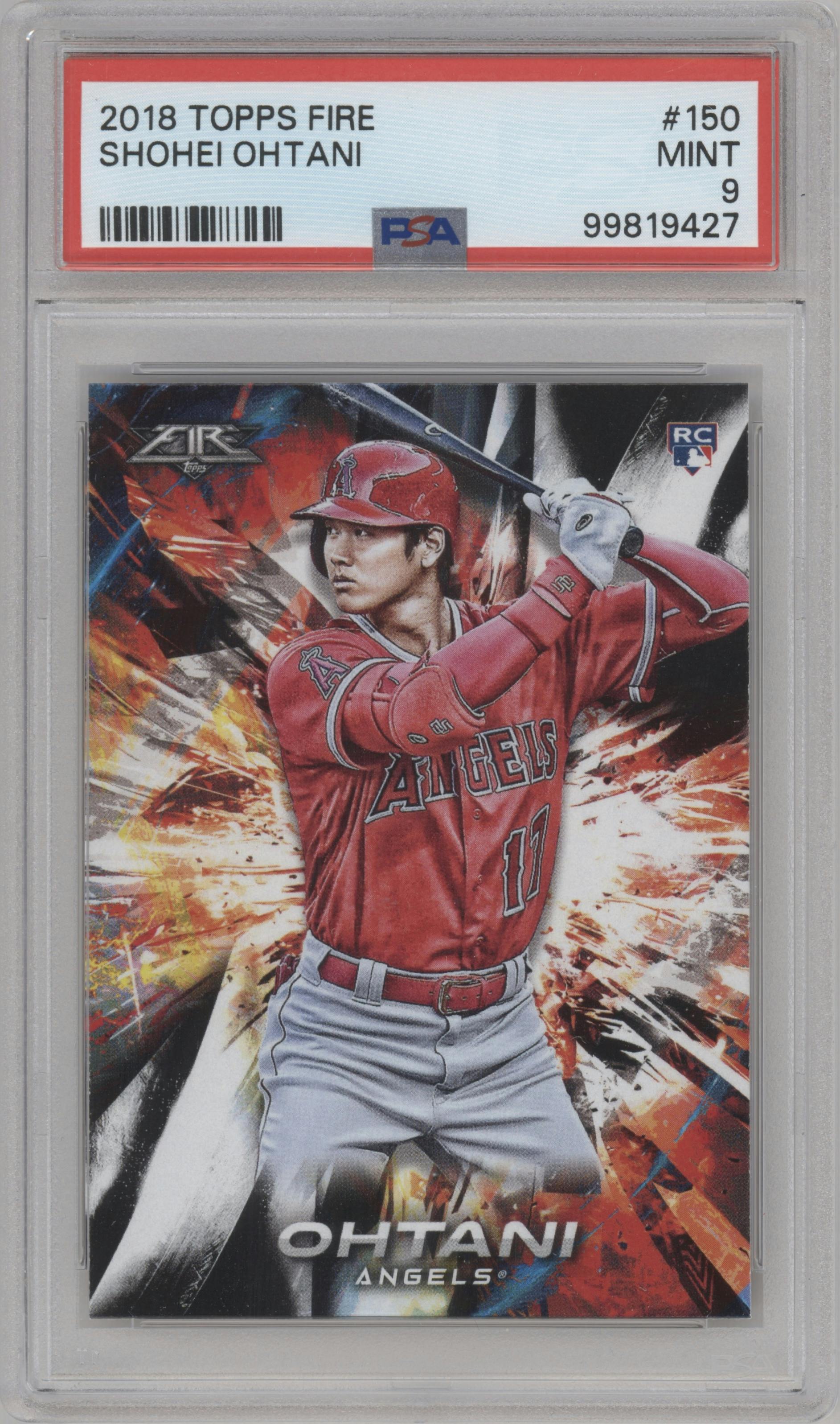 Shohei Ohtani from the 2018 Topps Fire set graded by PSA and given an overall grade of 9.