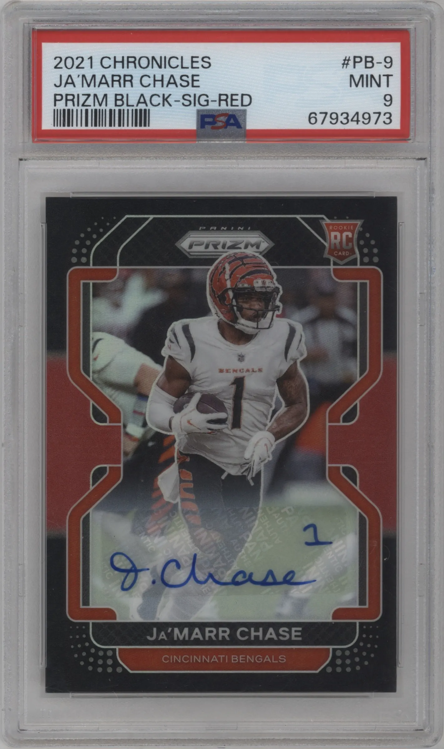 2021 Panini Chronicles Prizm Black Sig. Ja'marr chase Red PSA 9