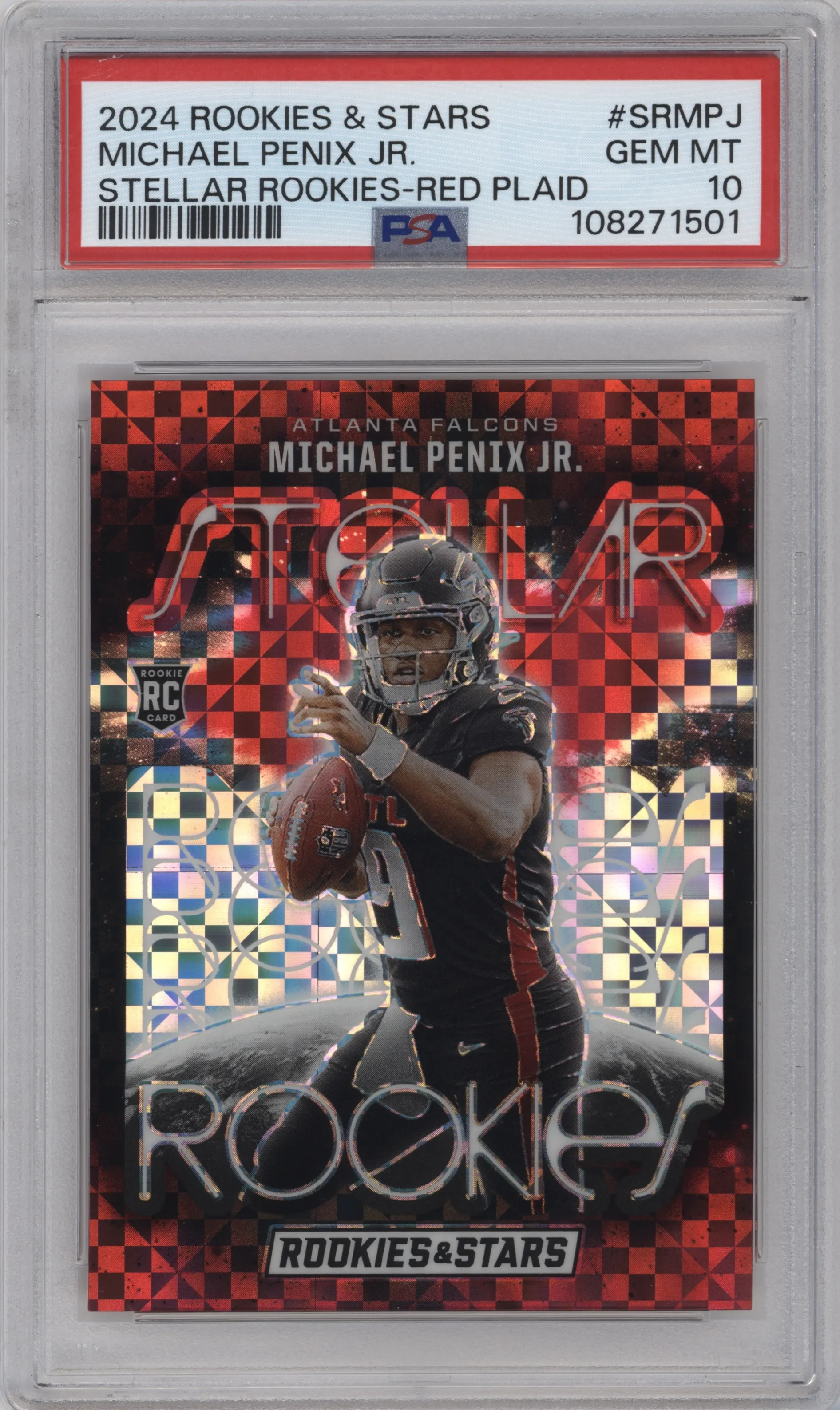 2024 Panini Rookies & Stars Stellar Rke. Michael Penix Jr. Red Plaid PSA 10